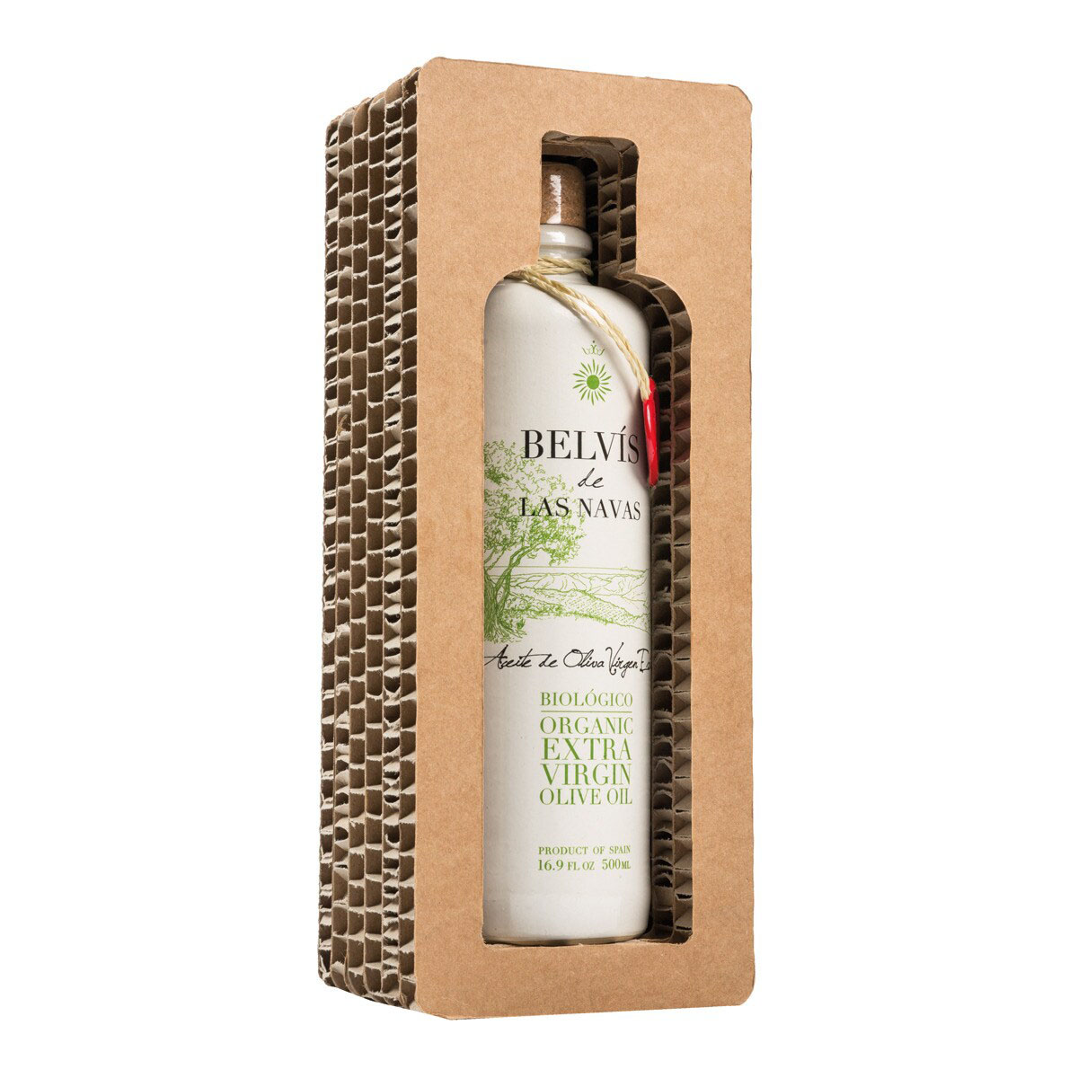 botella de cerámica realizada de manera artesanal para la marca de aceite de oliva belvis de las navas