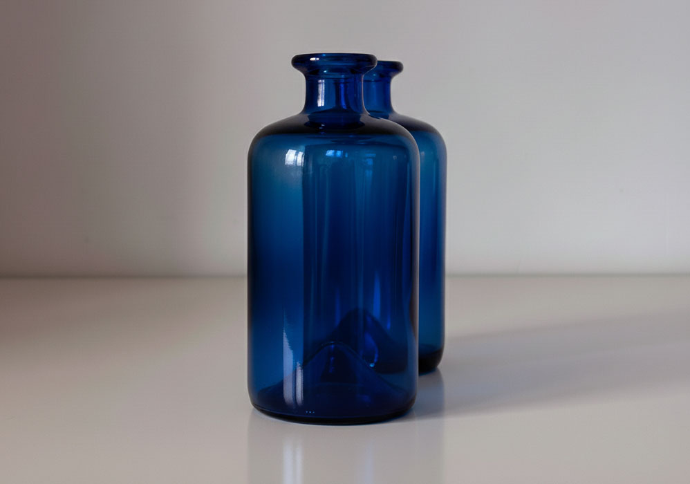 botellas azules de vidrio para aceite de oliva