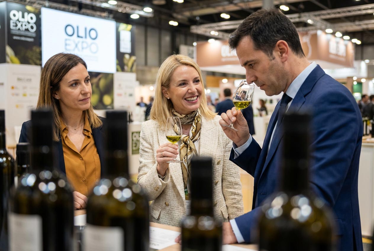 visitantes a feria oleícola catando aceite de oliva olio expo