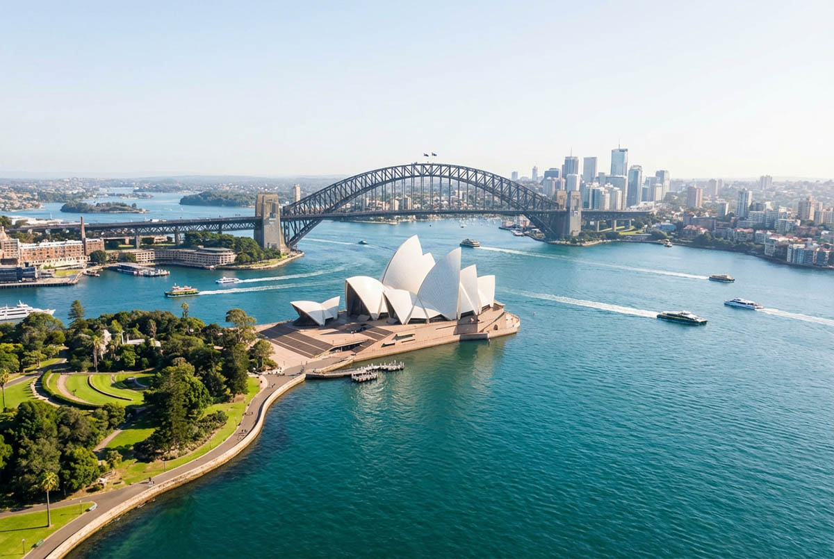 vista aérea y luminosa de la bahía de Sidney Australia