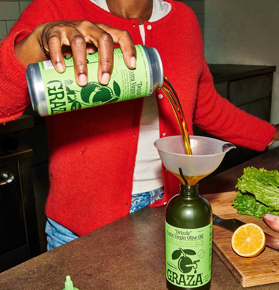 latas para recargar las botellas de aceite de oliva marca graza